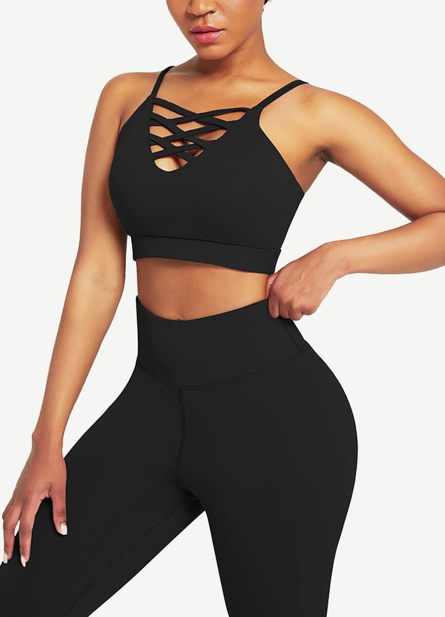 Wholesale Black Adjustable Straps High Waist Athletic Suit Quick Drying