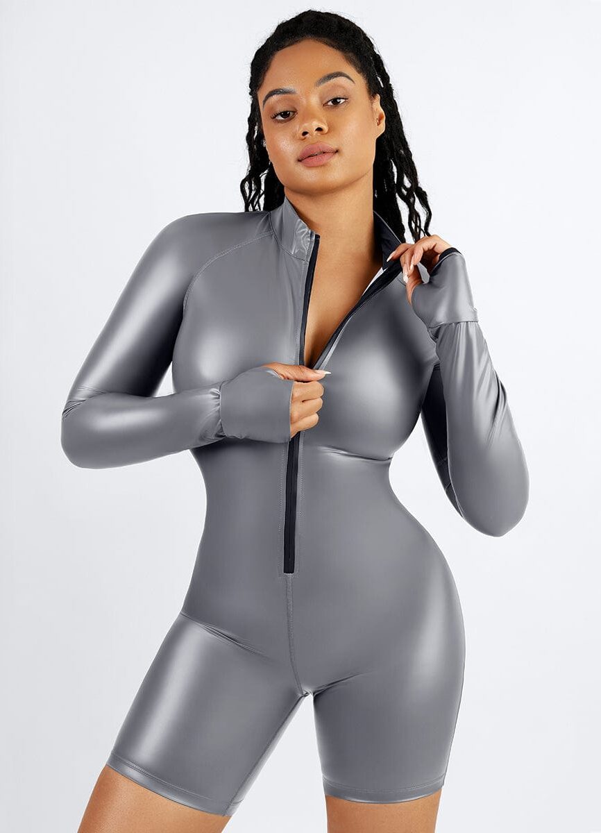 Wholesale One-Piece Long-Sleeved Sports Silver Film Sauna Suit