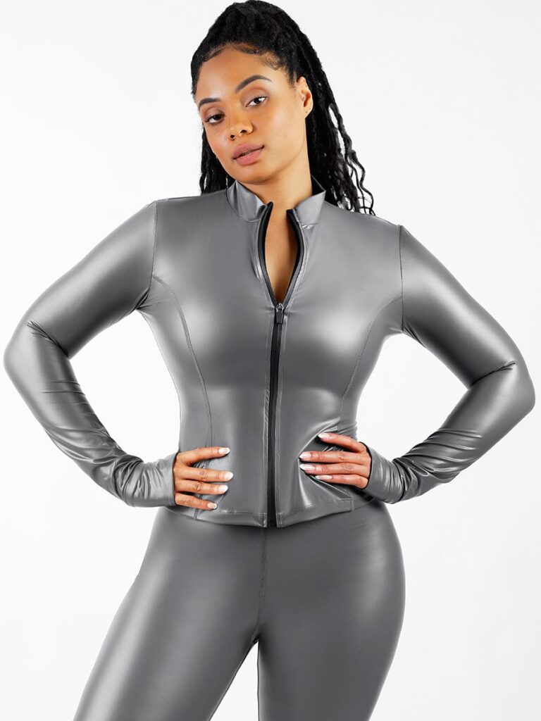 Wholesale Silver Film Sauna Long Sleeve Thumb Hole Sports Top