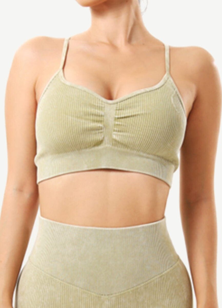 Wholesale Seamless Wash Ribbed Fabricheart Neckline Sports Bra